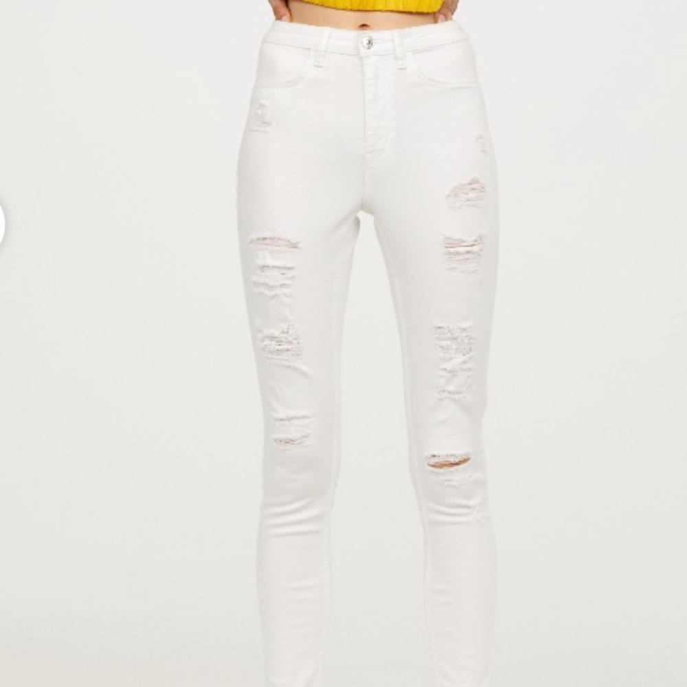 H&M divided high waist distressed white jeans